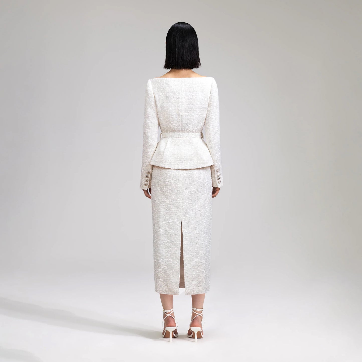 Self-Portrait- Cream Boucle Midi Dress