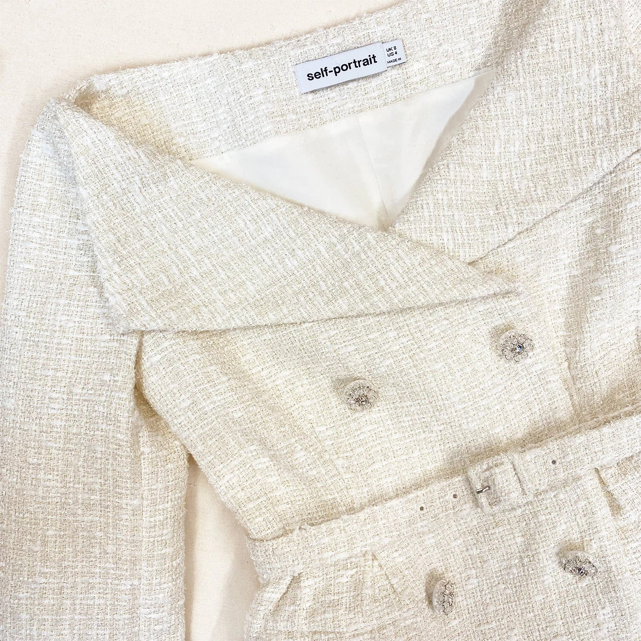 Self-Portrait- Cream Boucle Midi Dress