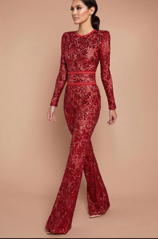 Nadine Merabi- Bella Playsuit (Red) – High-End Hire