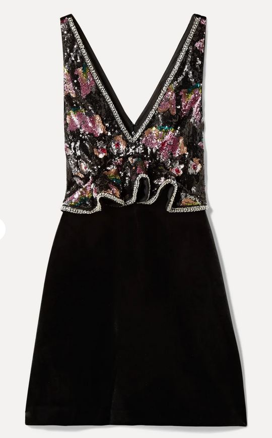 Self-Portrait Black sequin-embellished velvet mini dress