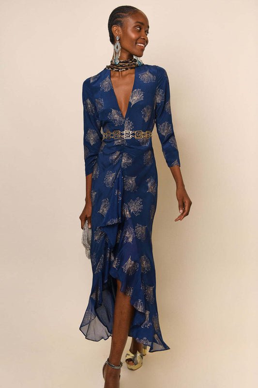 Rixo- Glitter Feather Midnight Dress