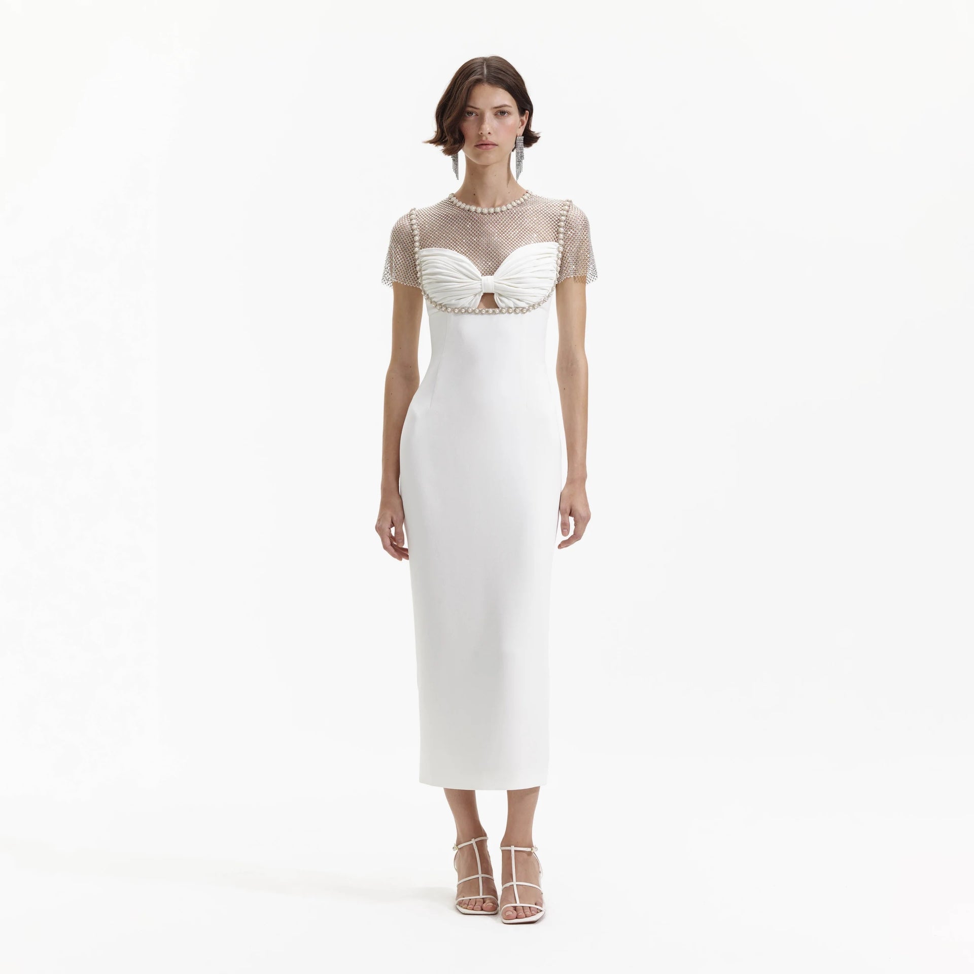 self portrait white crepe diamante mesh mini dress Self-Portrait Diamanté Crepe Midi Dress – High-End Hire