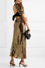 Load image into Gallery viewer, RIXO Daisy velvet-trimmed cutout sequined georgette midi dress
