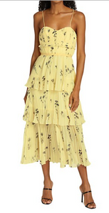Self Portrait yellow floral print tiered midi dress High End Hire